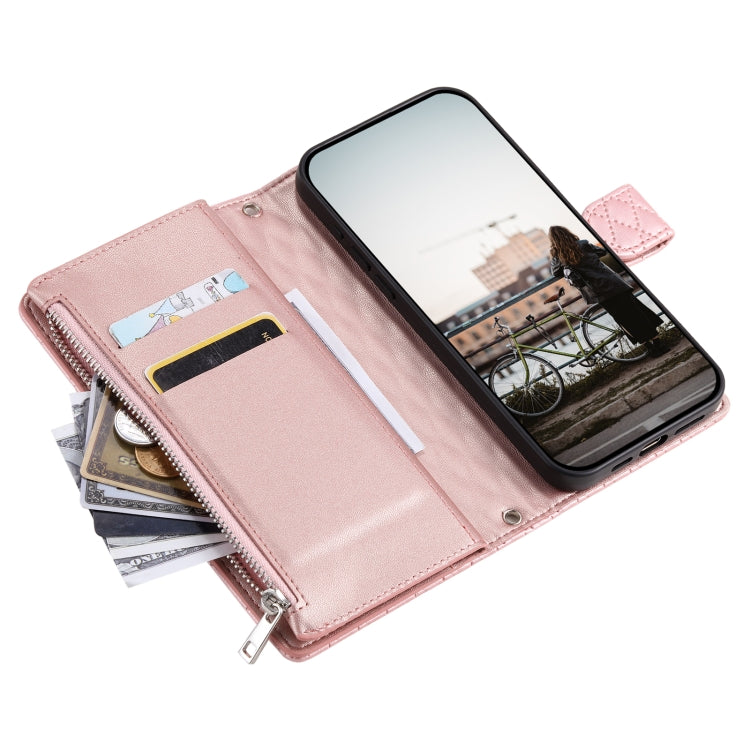 For Samsung Galaxy S25 Ultra 5G Glitter Lattice Zipper Wallet Leather Phone Case(Rose Gold) - Galaxy S25 Ultra 5G Cases by PMC TechLife | Online Shopping South Africa | PMC TechLife | Buy Now Pay Later Mobicred