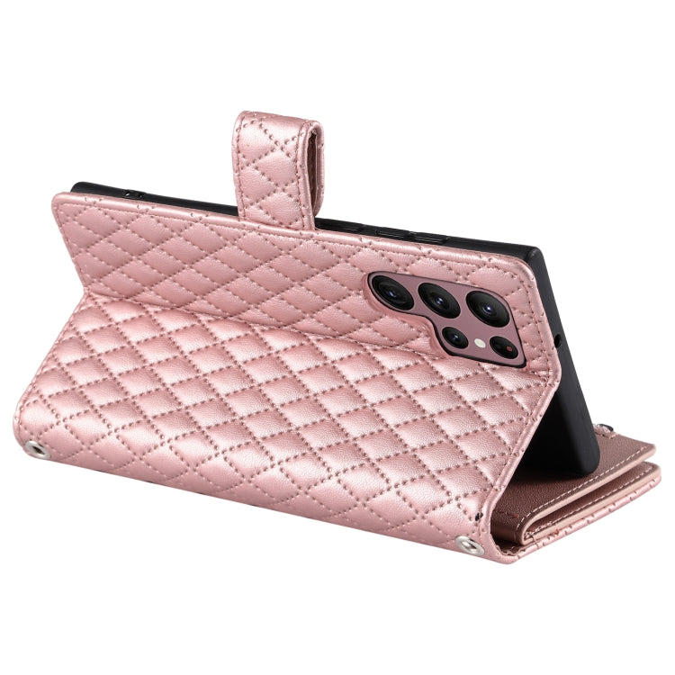 For Samsung Galaxy S25 Ultra 5G Glitter Lattice Zipper Wallet Leather Phone Case(Rose Gold) - Galaxy S25 Ultra 5G Cases by PMC TechLife | Online Shopping South Africa | PMC TechLife | Buy Now Pay Later Mobicred