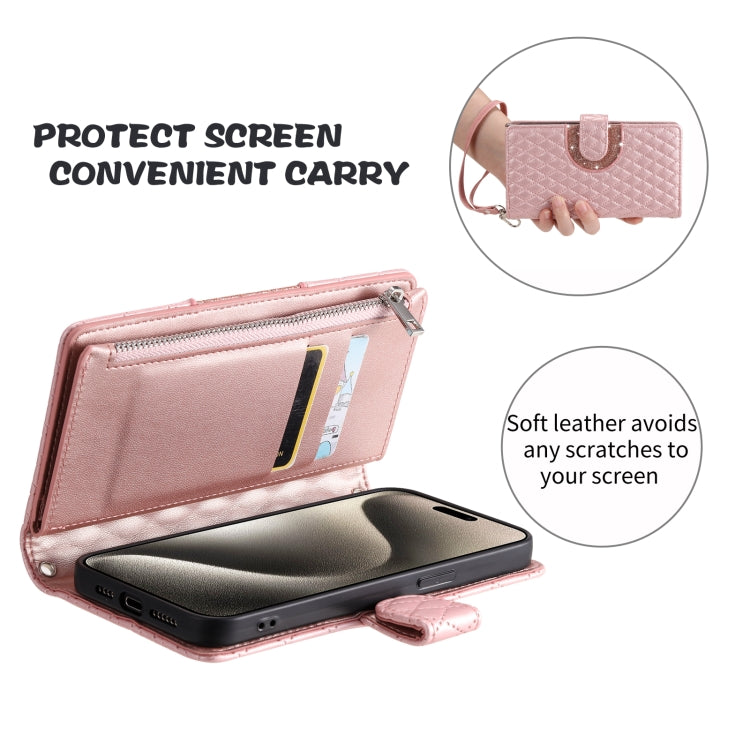 For Samsung Galaxy S25 Ultra 5G Glitter Lattice Zipper Wallet Leather Phone Case(Rose Gold) - Galaxy S25 Ultra 5G Cases by PMC TechLife | Online Shopping South Africa | PMC TechLife | Buy Now Pay Later Mobicred