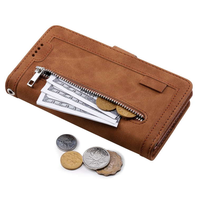 For Samsung Galaxy S25 5G Nine Card Zipper Bag Leather Phone Case with Lanyard(Brown) - Galaxy S25 5G Cases by PMC TechLife | Online Shopping South Africa | PMC TechLife | Buy Now Pay Later Mobicred