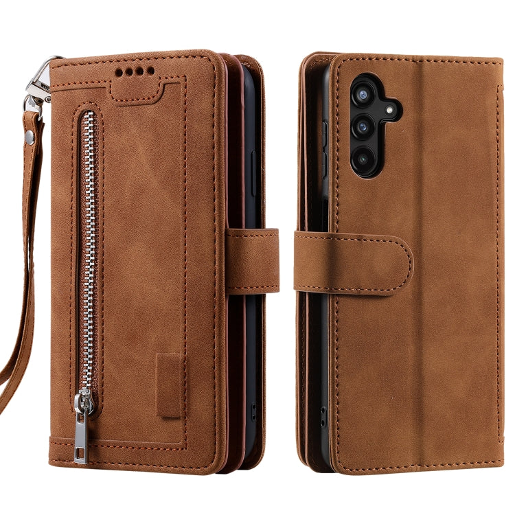 For Samsung Galaxy S25+ 5G Nine Card Zipper Bag Leather Phone Case with Lanyard(Brown) - Galaxy S25+ 5G Cases by PMC TechLife | Online Shopping South Africa | PMC TechLife | Buy Now Pay Later Mobicred