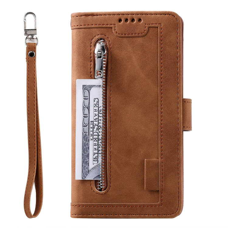 For Samsung Galaxy S25+ 5G Nine Card Zipper Bag Leather Phone Case with Lanyard(Brown) - Galaxy S25+ 5G Cases by PMC TechLife | Online Shopping South Africa | PMC TechLife | Buy Now Pay Later Mobicred