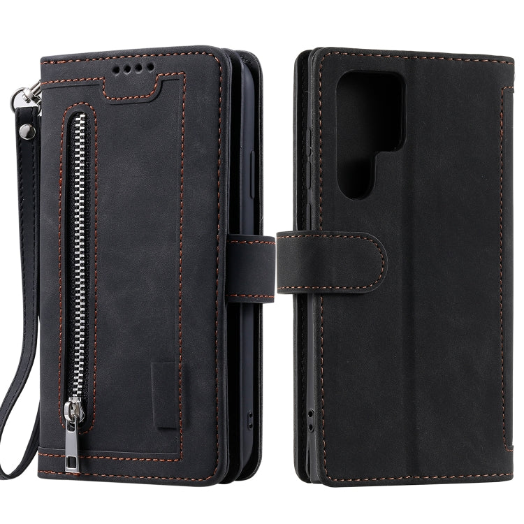 For Samsung Galaxy S25 Ultra 5G Nine Card Zipper Bag Leather Phone Case with Lanyard(Black) - Galaxy S25 Ultra 5G Cases by PMC TechLife | Online Shopping South Africa | PMC TechLife | Buy Now Pay Later Mobicred