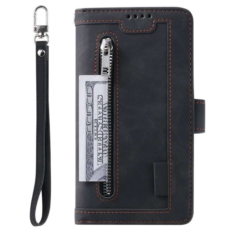 For Samsung Galaxy S25 Ultra 5G Nine Card Zipper Bag Leather Phone Case with Lanyard(Black) - Galaxy S25 Ultra 5G Cases by PMC TechLife | Online Shopping South Africa | PMC TechLife | Buy Now Pay Later Mobicred