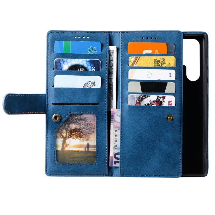 For Samsung Galaxy S25 Ultra 5G Nine Card Zipper Bag Leather Phone Case with Lanyard(Blue) - Galaxy S25 Ultra 5G Cases by PMC TechLife | Online Shopping South Africa | PMC TechLife | Buy Now Pay Later Mobicred