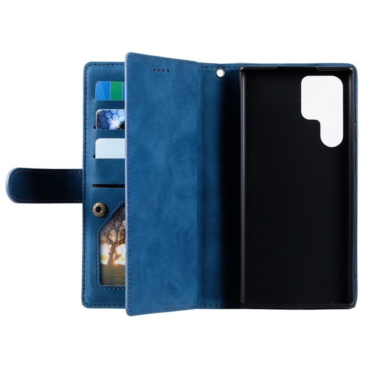 For Samsung Galaxy S25 Ultra 5G Nine Card Zipper Bag Leather Phone Case with Lanyard(Blue) - Galaxy S25 Ultra 5G Cases by PMC TechLife | Online Shopping South Africa | PMC TechLife | Buy Now Pay Later Mobicred