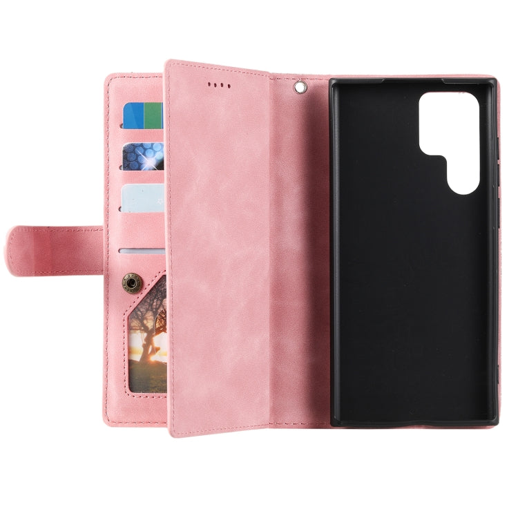 For Samsung Galaxy S25 Ultra 5G Nine Card Zipper Bag Leather Phone Case with Lanyard(Pink) - Galaxy S25 Ultra 5G Cases by PMC TechLife | Online Shopping South Africa | PMC TechLife | Buy Now Pay Later Mobicred