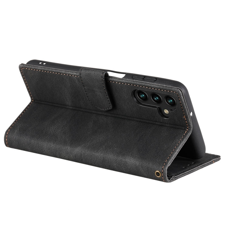 For Samsung Galaxy S25+ 5G Nail Skin Feel Stitching Calf Texture Leather Phone Case(Black) - Galaxy S25+ 5G Cases by PMC TechLife | Online Shopping South Africa | PMC TechLife | Buy Now Pay Later Mobicred
