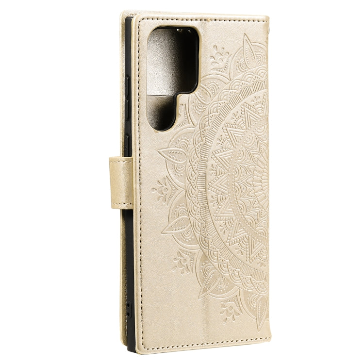 For Samsung Galaxy S25 Ultra 5G Totem Flower Embossed Leather Phone Case with Lanyard(Gold) - free shipping - PMC Jewellery - Order now!