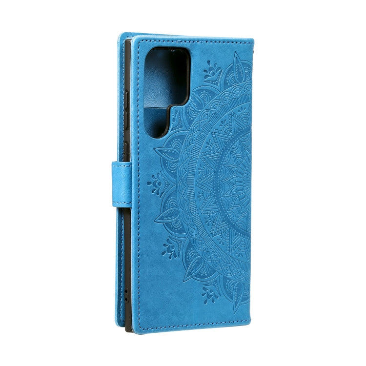 For Samsung Galaxy S25 Ultra 5G Totem Flower Embossed Leather Phone Case with Lanyard(Blue) - free shipping - PMC TechLife - Order now!