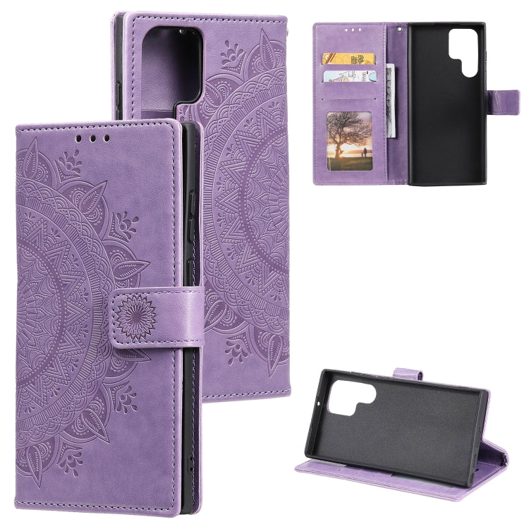 For Samsung Galaxy S25 Ultra 5G Totem Flower Embossed Leather Phone Case with Lanyard(Purple) - free shipping - PMC TechLife - Order now!