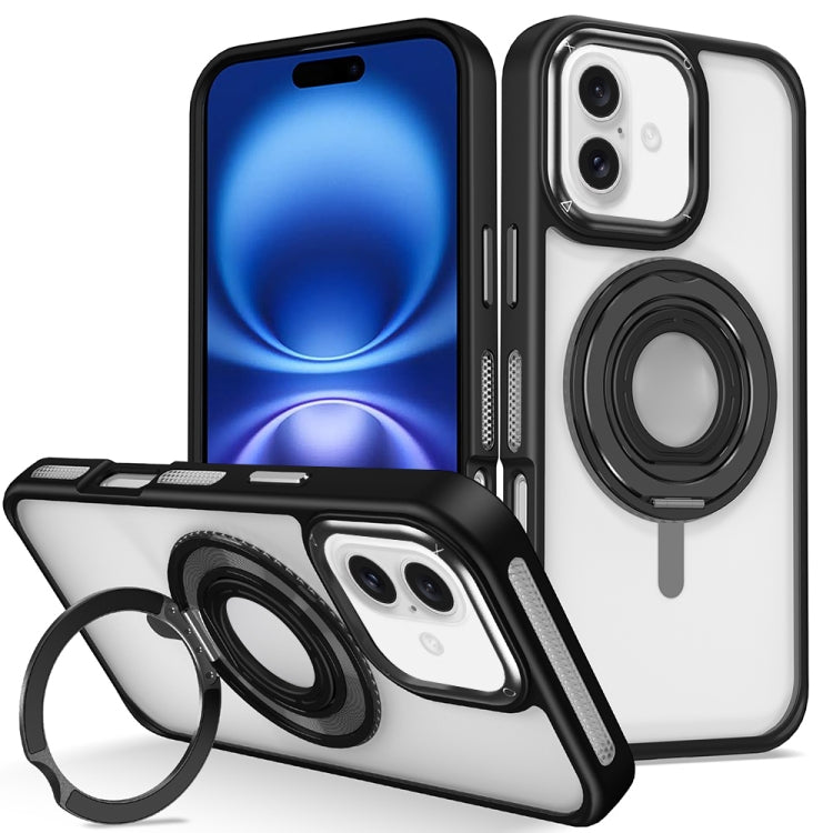 For iPhone 16 Skin Feel Transparent 360 Degree Rotating Silicone Ring Holder Phone Case(Black) - iPhone 16 Cases by PMC Jewellery | Online Shopping South Africa | PMC Jewellery | Buy Now Pay Later Mobicred