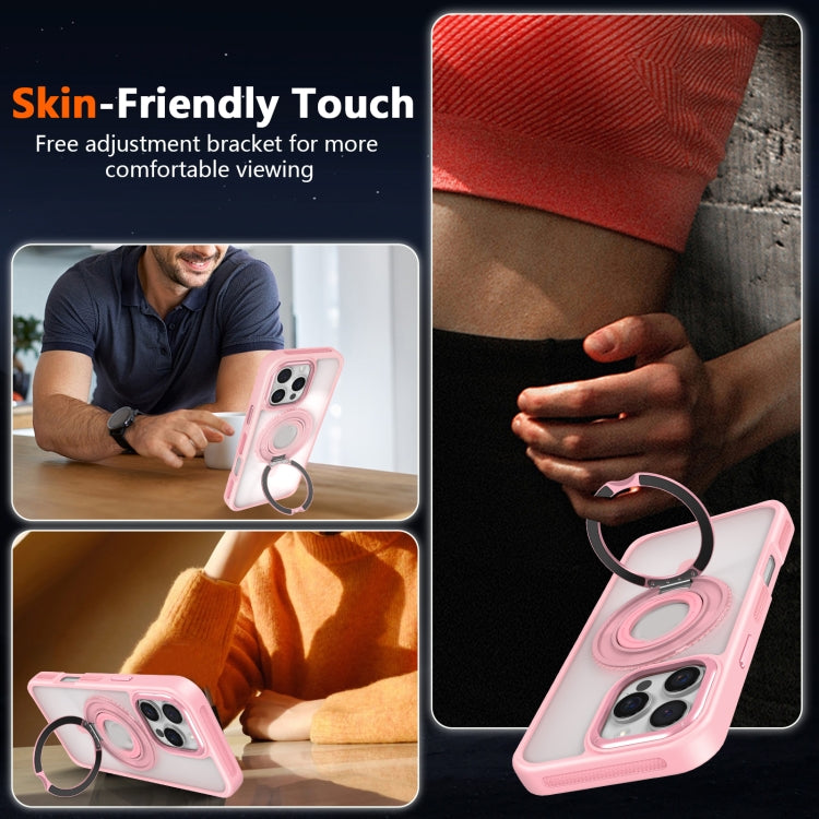 For iPhone 16 Pro Skin Feel Transparent 360 Degree Rotating Silicone Ring Holder Phone Case(Black) - free shipping - PMC Jewellery - Order now!