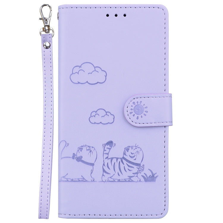For iPhone 16e Cute Cats RFID Leather Phone Case(Purple) - free shipping - PMC TechLife - Order now!