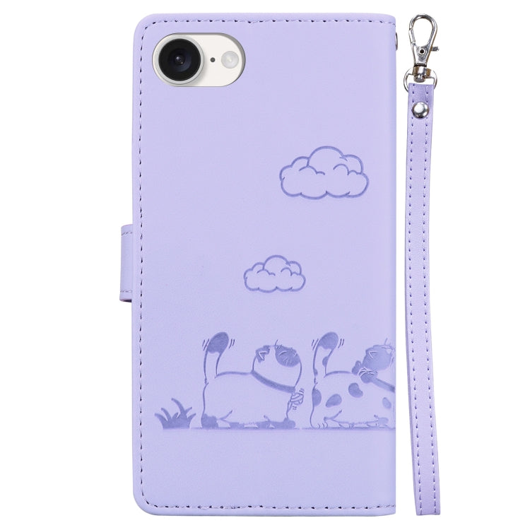 For iPhone 16e Cute Cats RFID Leather Phone Case(Purple) - free shipping - PMC TechLife - Order now!