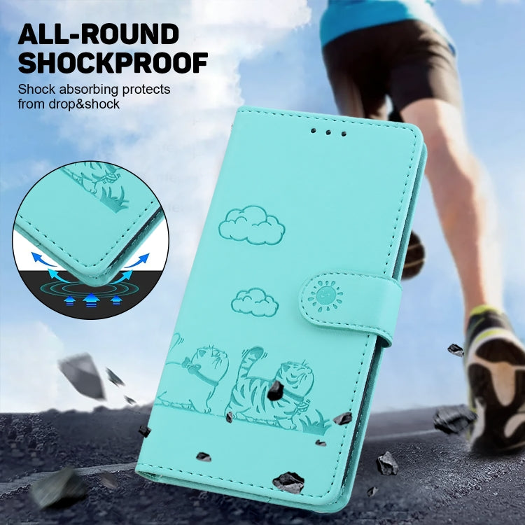 For Samsung Galaxy S25 5G Cute Cats RFID Leather Phone Case(Green) - Galaxy S25 5G Cases by PMC Jewellery | Online Shopping South Africa | PMC Jewellery | Buy Now Pay Later Mobicred