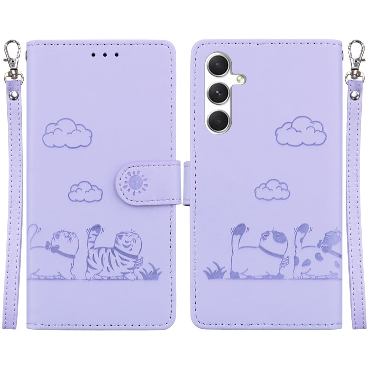 For Samsung Galaxy S25 5G Cute Cats RFID Leather Phone Case(Purple) - Galaxy S25 5G Cases by PMC Jewellery | Online Shopping South Africa | PMC Jewellery | Buy Now Pay Later Mobicred
