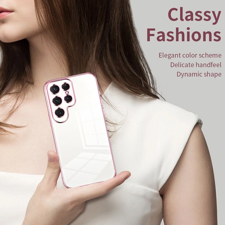 For Samsung Galaxy S25 Ultra 5G Transparent Plating Fine Hole Phone Case(Pink) - Galaxy S25 Ultra 5G Cases by PMC Jewellery | Online Shopping South Africa | PMC Jewellery | Buy Now Pay Later Mobicred