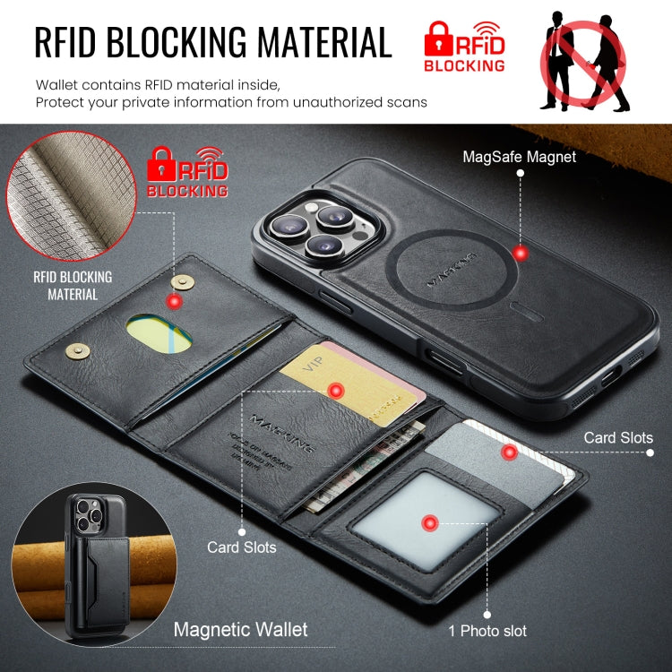 For iPhone 16 Pro Max DG.MING MAGKING-K2 Series MagSafe RFID Card Bag Detachable Phone Case(Black) - free shipping - PMC Jewellery - Order now!