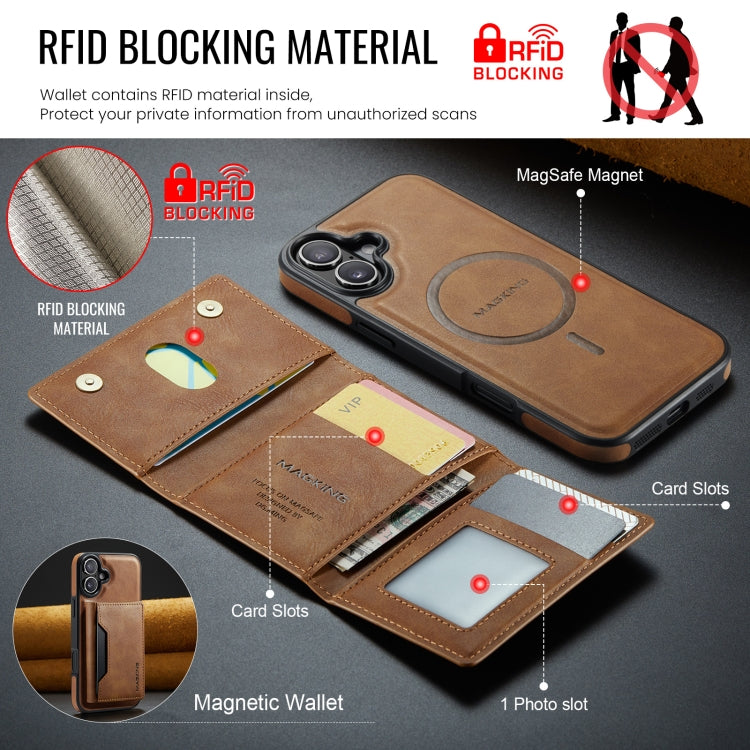 For iPhone 16 Plus DG.MING MAGKING-K2 Series MagSafe RFID Card Bag Detachable Phone Case(Brown) - free shipping - PMC Jewellery - Order now!