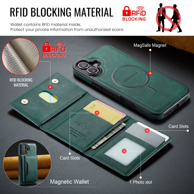 For iPhone 16 Plus DG.MING MAGKING-K2 Series MagSafe RFID Card Bag Detachable Phone Case(Green) - free shipping - PMC Jewellery - Order now!