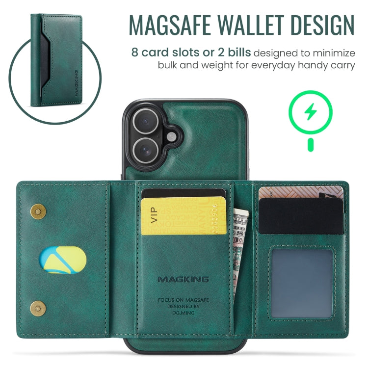 For iPhone 16 Plus DG.MING MAGKING-K2 Series MagSafe RFID Card Bag Detachable Phone Case(Green) - free shipping - PMC Jewellery - Order now!