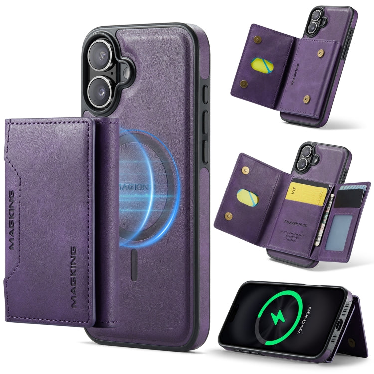 For iPhone 16 Plus MAGKING K2 Series MagSafe RFID Card Bag Detachable Phone Case(Purple) - free shipping - PMC Jewellery - Order now!