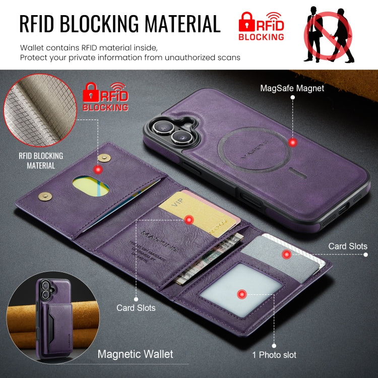 For iPhone 16 Plus MAGKING K2 Series MagSafe RFID Card Bag Detachable Phone Case(Purple) - free shipping - PMC Jewellery - Order now!