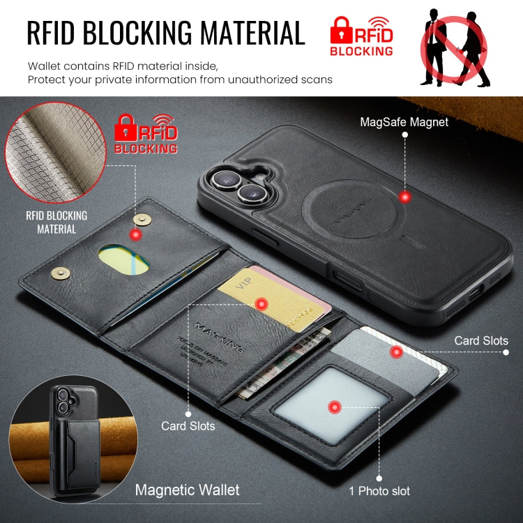For iPhone 16 DG.MING MAGKING-K2 Series MagSafe RFID Card Bag Detachable Phone Case(Black) - free shipping - PMC Jewellery - Order now!