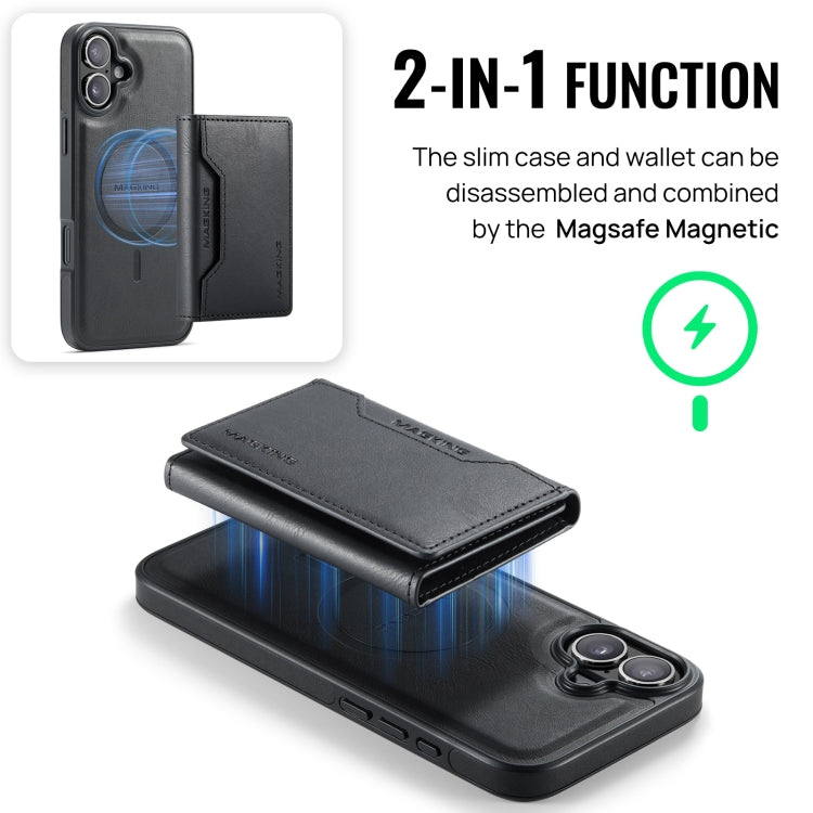 For iPhone 16 DG.MING MAGKING-K2 Series MagSafe RFID Card Bag Detachable Phone Case(Black) - free shipping - PMC Jewellery - Order now!