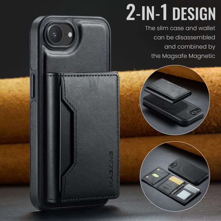 For iPhone 16e DG.MING MAGKING-K2 Series MagSafe RFID Card Bag Detachable Phone Case(Black) - free shipping - PMc TechLife - Order now!