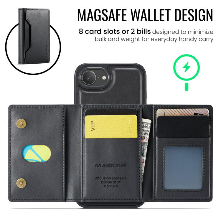 For iPhone 16e DG.MING MAGKING-K2 Series MagSafe RFID Card Bag Detachable Phone Case(Black) - free shipping - PMc TechLife - Order now!