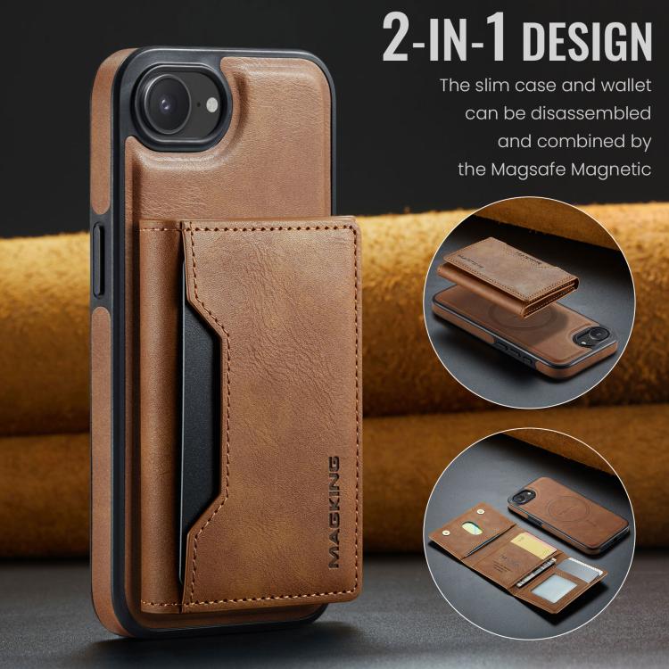For iPhone 16e DG.MING MAGKING-K2 Series MagSafe RFID Card Bag Detachable Phone Case(Brown) - free shipping - PMc TechLife - Order now!
