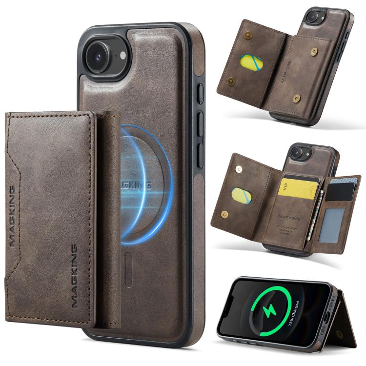 For iPhone 16e DG.MING MAGKING-K2 Series MagSafe RFID Card Bag Detachable Phone Case(Coffee) - free shipping - PMc TechLife - Order now!