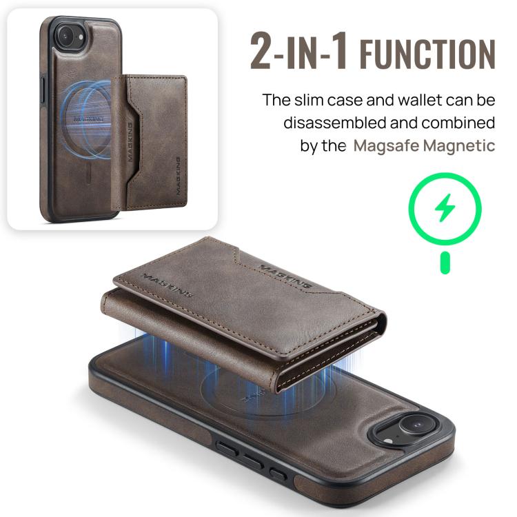 For iPhone 16e DG.MING MAGKING-K2 Series MagSafe RFID Card Bag Detachable Phone Case(Coffee) - free shipping - PMc TechLife - Order now!