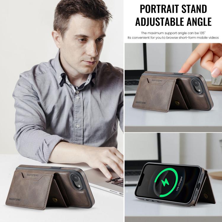 For iPhone 16e DG.MING MAGKING-K2 Series MagSafe RFID Card Bag Detachable Phone Case(Coffee) - free shipping - PMc TechLife - Order now!