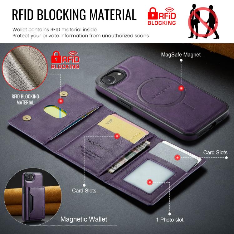For iPhone 16e DG.MING MAGKING-K2 Series MagSafe RFID Card Bag Detachable Phone Case(Purple) - free shipping - PMc TechLife - Order now!
