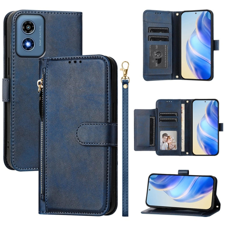 For Motorola Moto G Play 4G 2024 Global Multi-Card Slots Zipper Wallet Leather Phone Case(Blue) - free shipping - PMC Jewellery - Order now!