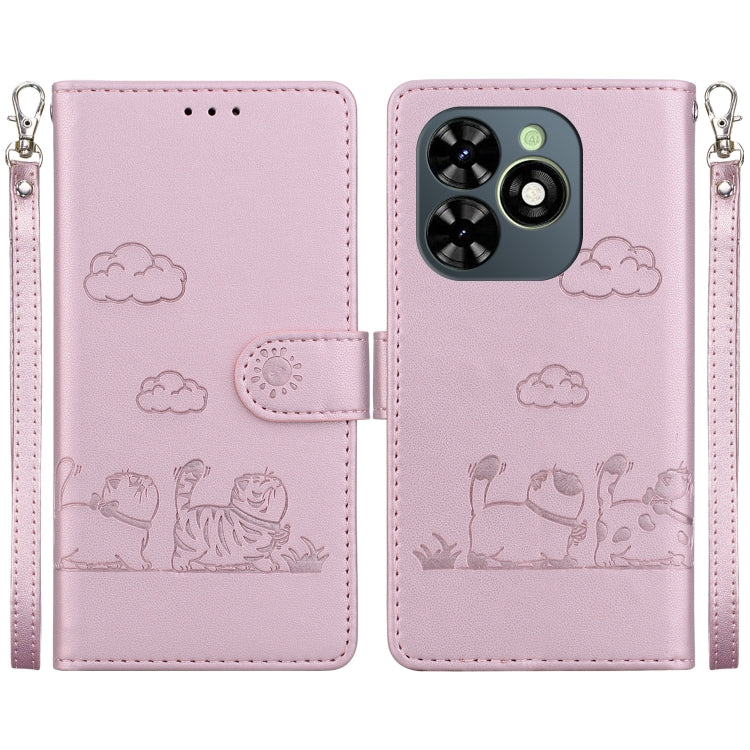 For Tecno Spark Go 2024 / 20 / 20C Cute Cats RFID Leather Phone Case(Rose Gold) - Tecno Cases by PMC Jewellery | Online Shopping South Africa | PMC Jewellery | Buy Now Pay Later Mobicred