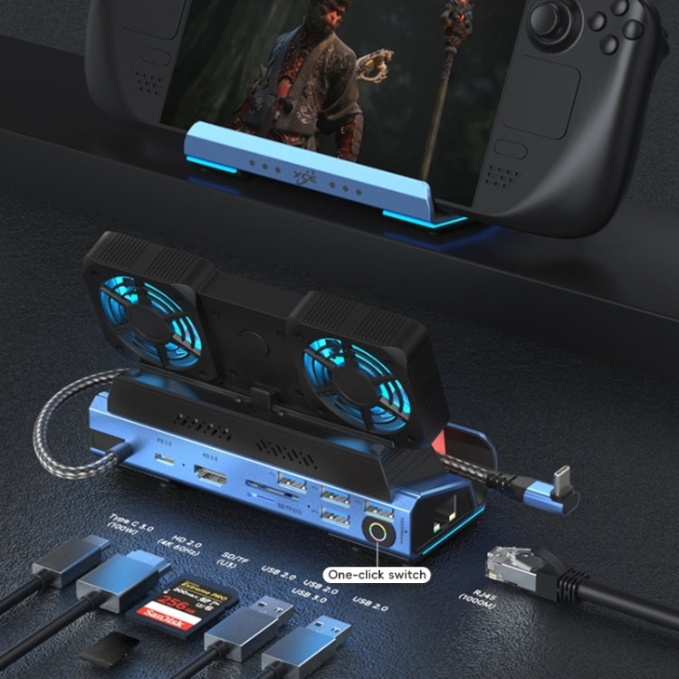 YCE-V279 10 in 1 USB-C Gaming Dock Station Hard Disk Enclosure with Detachable Fan(Blue Black) - free shipping - PMC Jewellery - Order now!