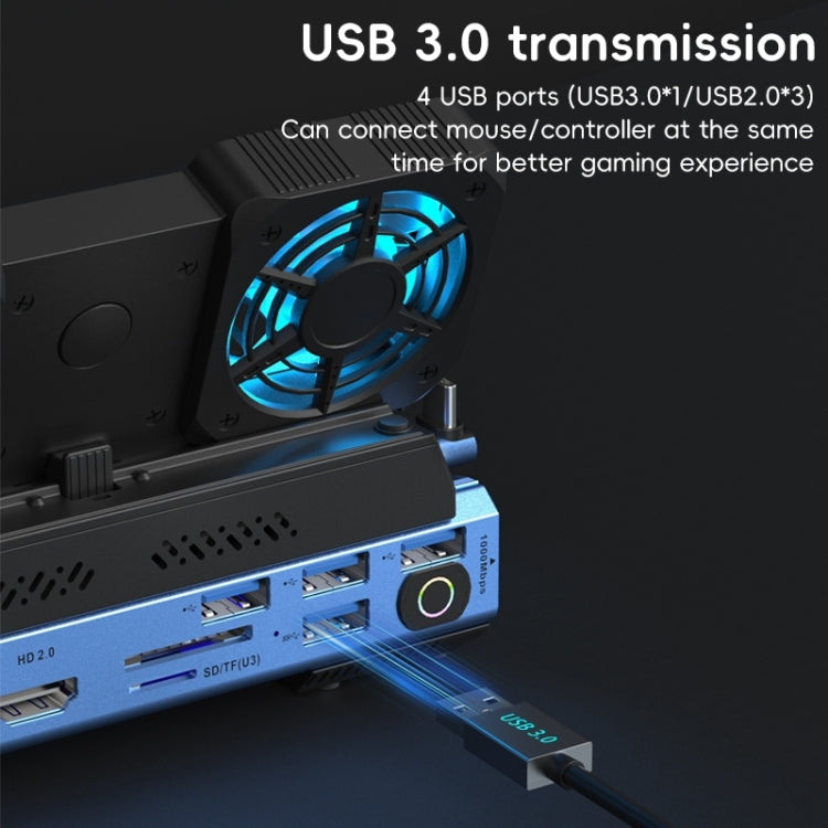 YCE-V279 10 in 1 USB-C Gaming Dock Station Hard Disk Enclosure with Detachable Fan(Blue Black) - free shipping - PMC Jewellery - Order now!
