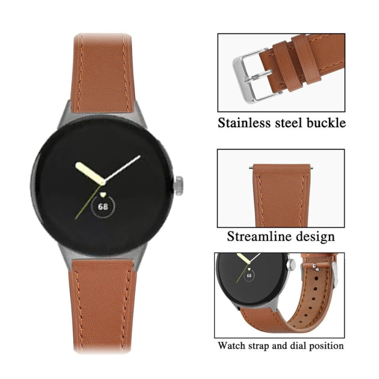 For Google Pixel Watch 3 45mm Round Tail Genuine Leather Watch Band(Brown) - Watch Bands by PMc TechLife | Online Shopping South Africa | PMc TechLife | Buy Now Pay Later Mobicred