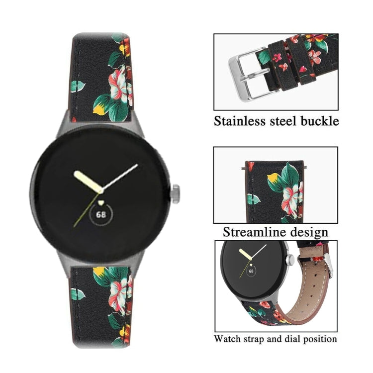 For Google Pixel Watch 3 45mm Round Tail Genuine Leather Watch Band(Black Red Flower) - free shipping - PMc TechLife - Order now!