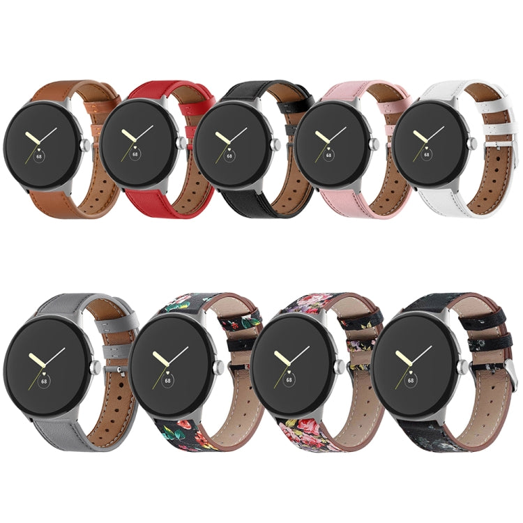For Google Pixel Watch 3 45mm Round Tail Genuine Leather Watch Band(Black Pink Flower) - free shipping - PMc TechLife - Order now!