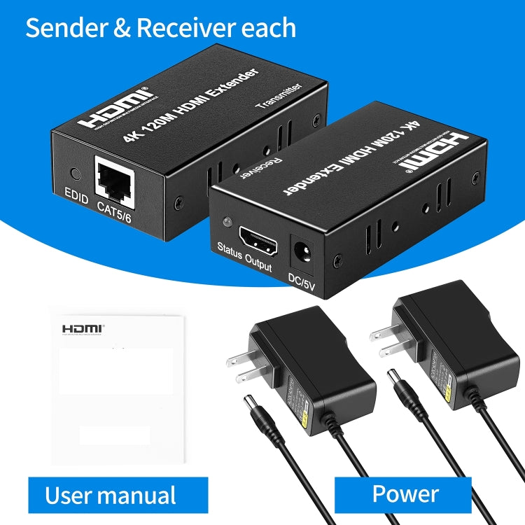 4K HDMI to RJ45 Network Extender, Transmission Distance: 120m(US Plug) - Amplifier by PMC TechLife | Online Shopping South Africa | PMC TechLife | Buy Now Pay Later Mobicred