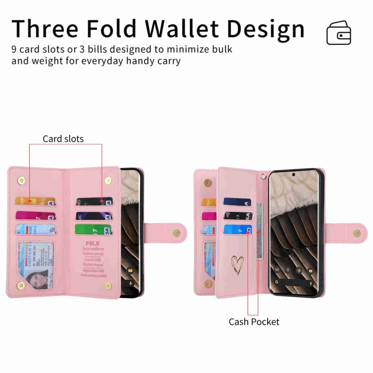 For Google Pixel 7 Pro POLA Love Multi-Card Slots Zipper Wallet Leather Phone Case(Pink) - Google Cases by POLA | Online Shopping South Africa | PMC TechLife | Buy Now Pay Later Mobicred