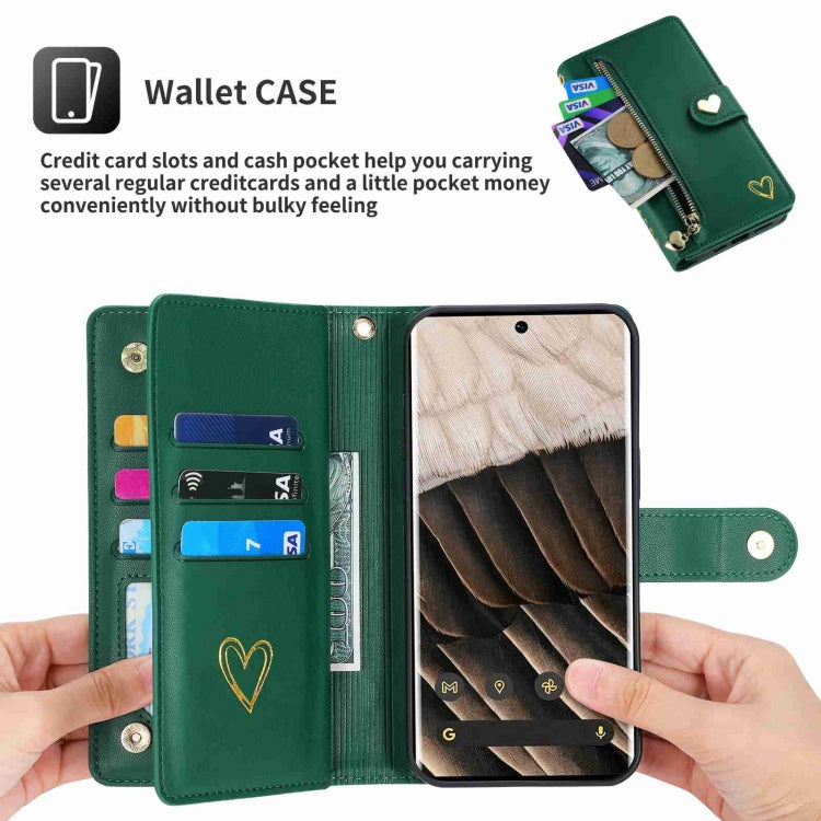 For Google Pixel 7 Pro POLA Love Multi-Card Slots Zipper Wallet Leather Phone Case(Dark Green) - free shipping - PMC TechLife - Order now!