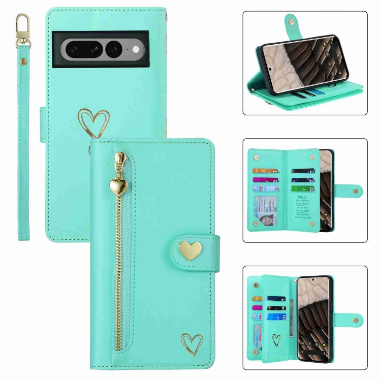 For Google Pixel 7 Pro POLA Love Multi-Card Slots Zipper Wallet Leather Phone Case(Light Green) - free shipping - PMC TechLife - Order now!