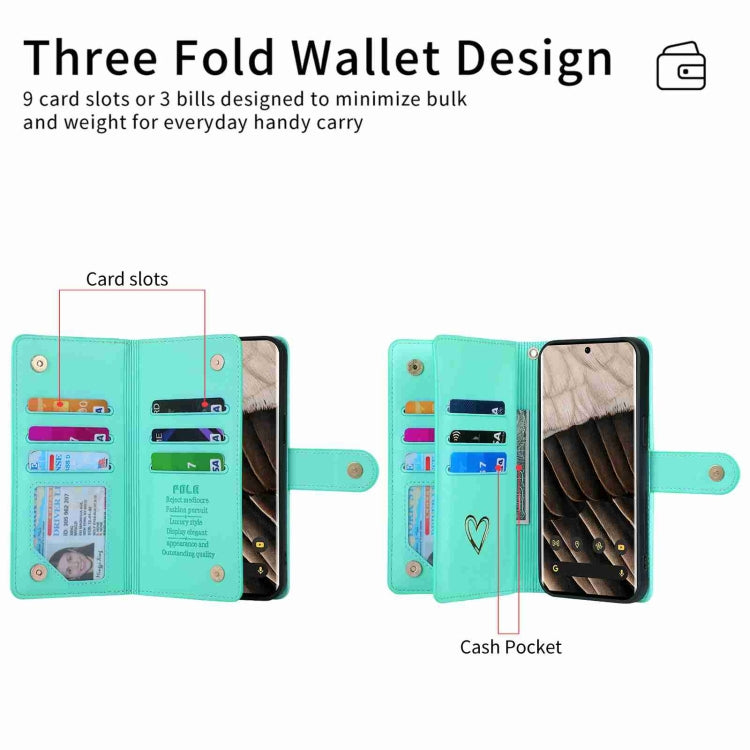 For Google Pixel 7 Pro POLA Love Multi-Card Slots Zipper Wallet Leather Phone Case(Light Green) - free shipping - PMC TechLife - Order now!