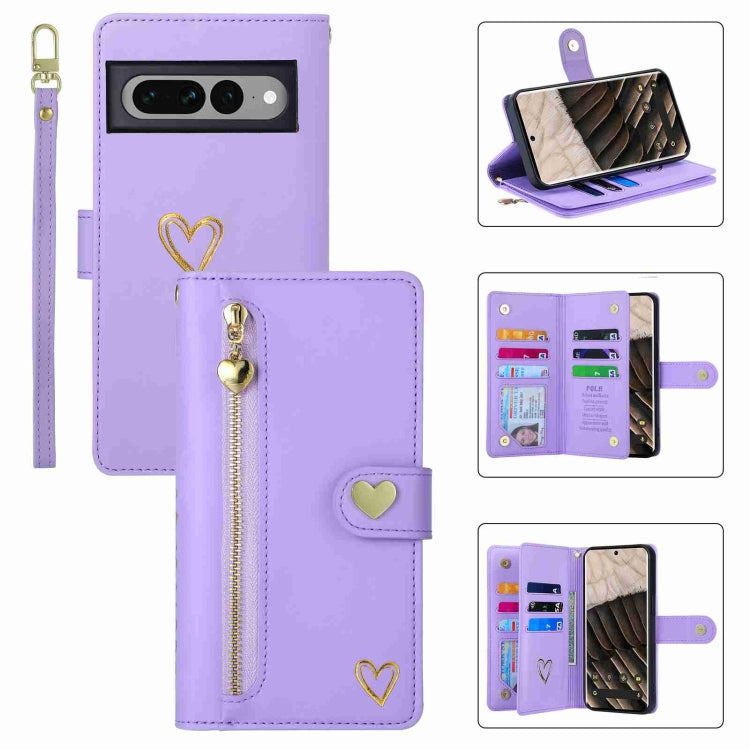 For Google Pixel 7 Pro POLA Love Multi-Card Slots Zipper Wallet Leather Phone Case(Purple) - Google Cases by POLA | Online Shopping South Africa | PMC TechLife | Buy Now Pay Later Mobicred